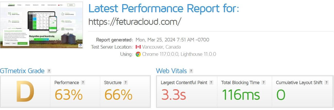 Wynik przed optymalizacją